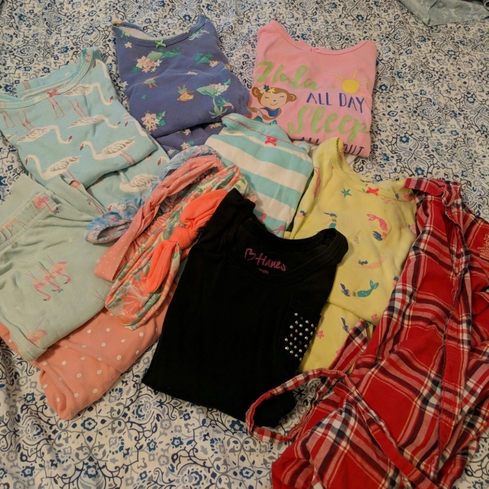 Bundle of girls pj's and two tops